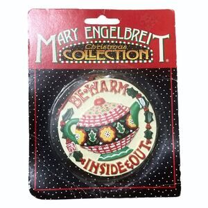 Mary Engelbreit Kurt Adler Christmas Ornament Be Warm Inside & Out Teapot Holly